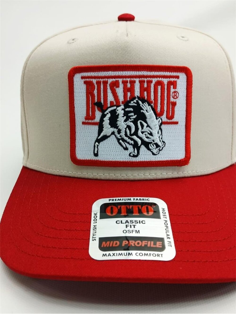 Bush Hog Farm Equipment Patch Cream Red OTTO Snapback Hat Tractor Cap New Retro - Picture 2 of 5